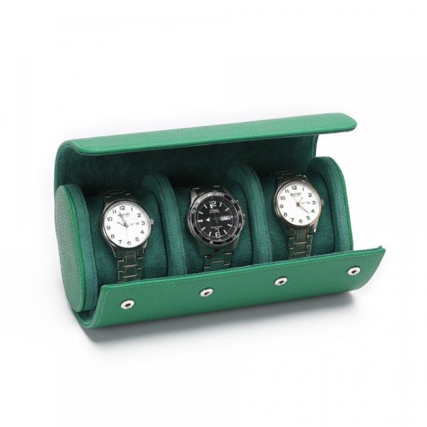 O1CN01A0Wbq11WvoFby4Du2_2218994932851-0-cib.jpg Stainless steel watches in a green watch storage case on white background.