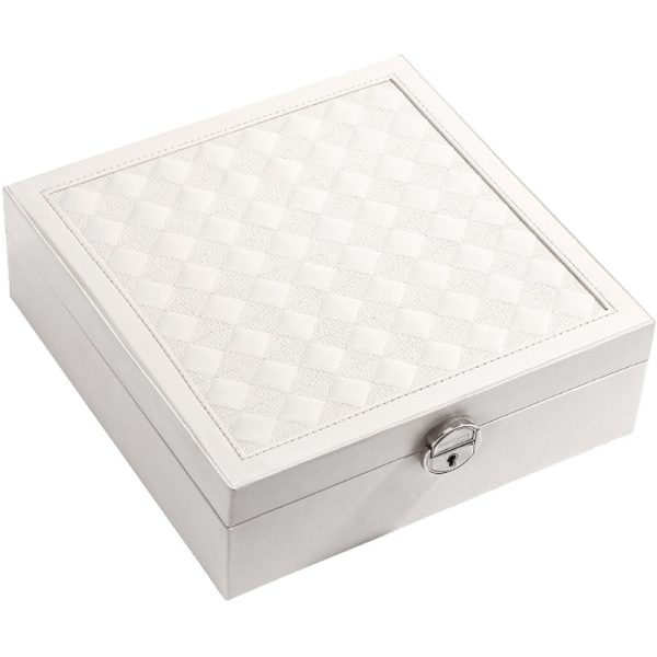 Custom Jewelry Storage Box Embroidered Snap Closure Large Capacity High-Value Leather Jewelry Gift Box Includes Mirror