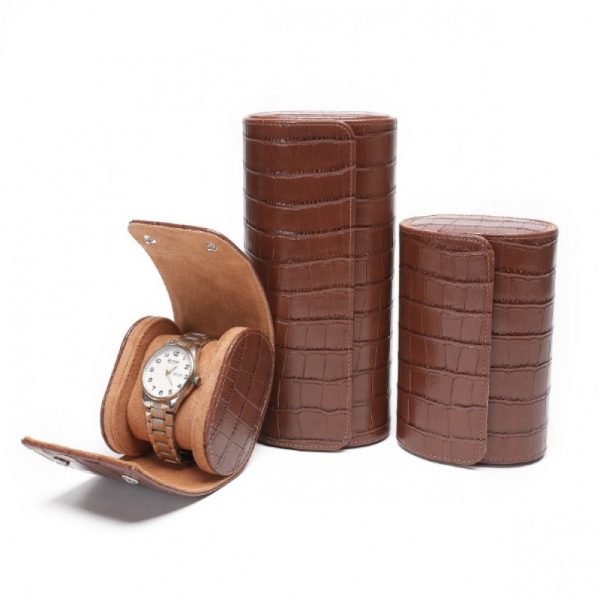 O1CN01Ig92rz1WvoFdzxmKf_2218994932851-0-cib.jpg Luxury brown crocodile leather watch case with watch display compartments.
